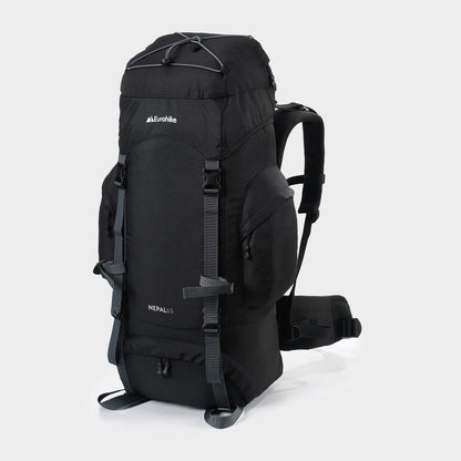 Eurohike Nepal 65 Litre Rucksack with Ventilated Back Panel & Padded Harness, 65L Backpack, Bag for Men & Women, Adjustable, Lightweight, Camping, Hiking, Trekking, Travelling, Outdoors, Black