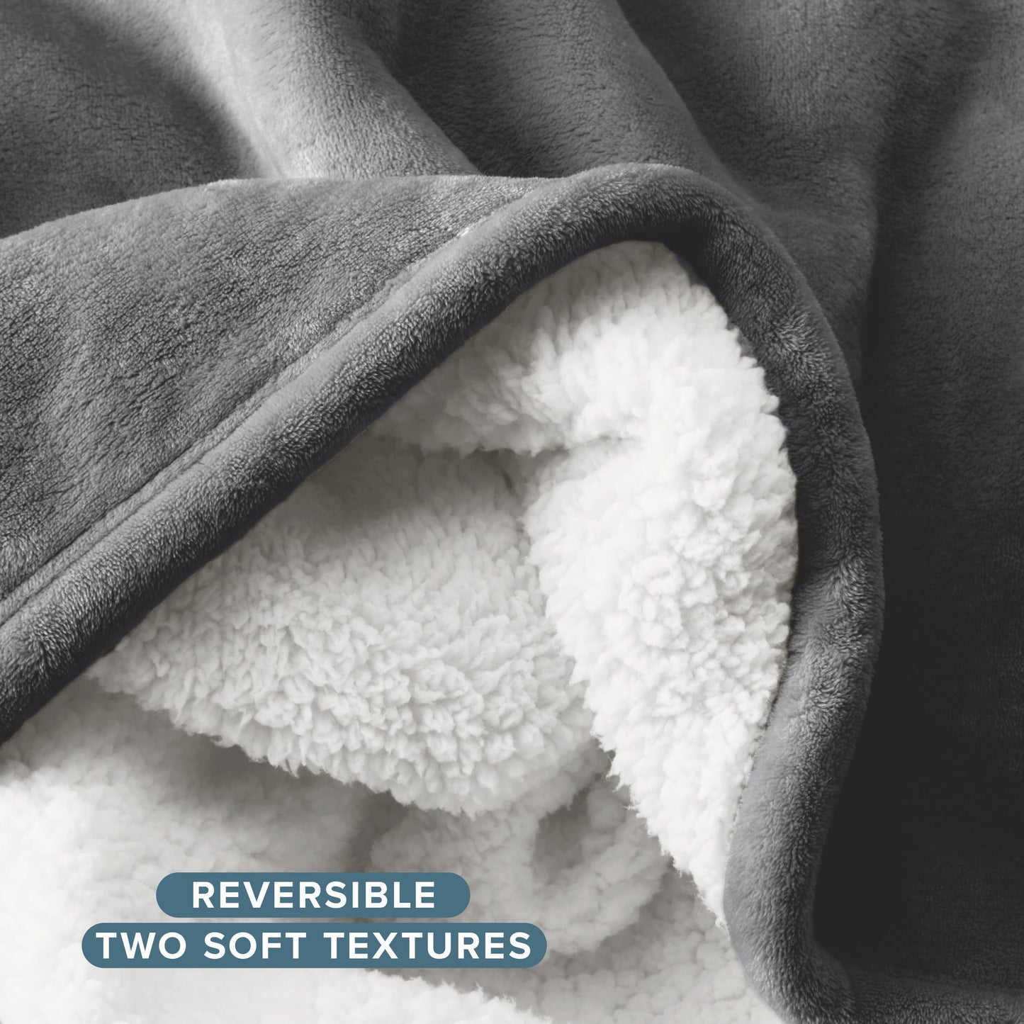 Bare Home Sherpa Fleece Blanket - Full/Queen Size - Blanket for Bed, Sofa, and Couch - Warm & Lightweight - Fluffy & Soft - Reversible (Full/Queen, Grey)