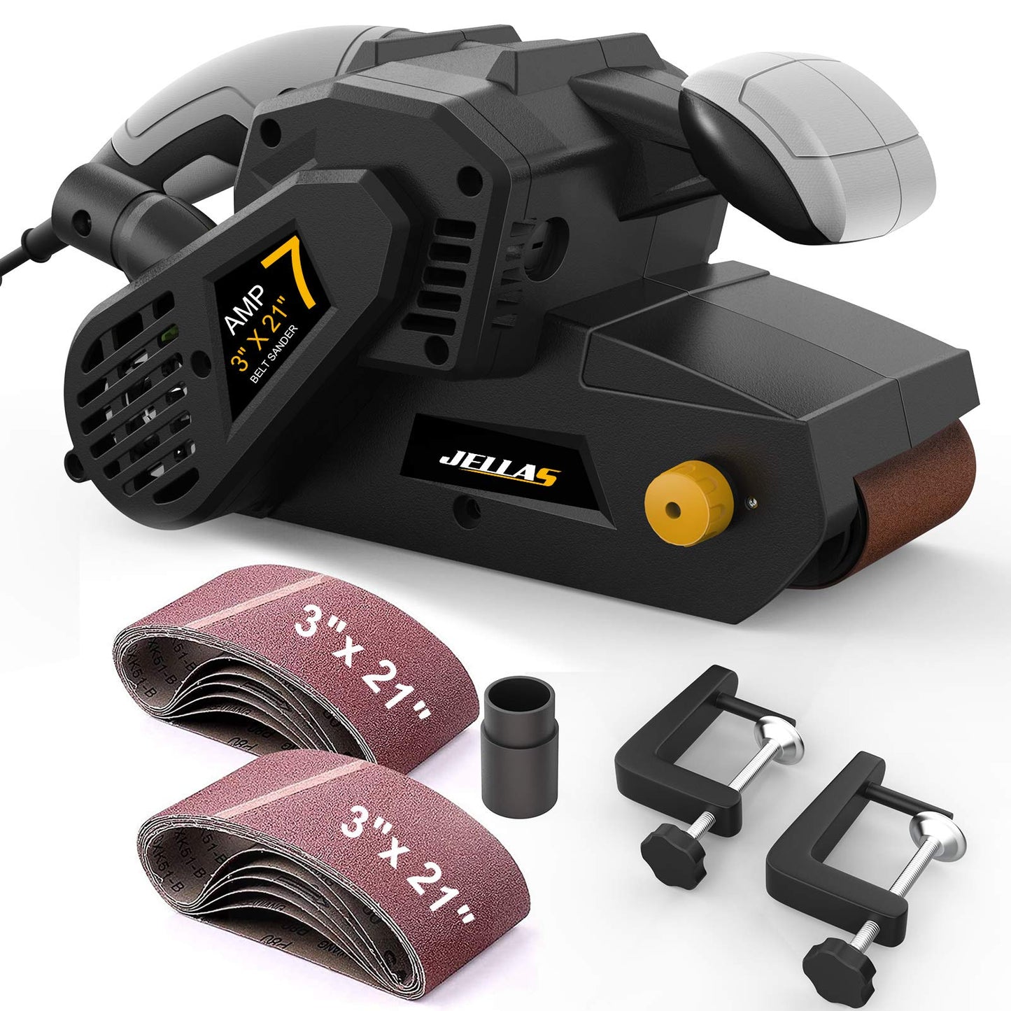 Jellas 3 × 21-Inch Belt Sander with Dust Bag, 7Amp Sander Machine with Variable-speed Control, 2 in 1 Vacuum Adapter, 10Feet (3 meters) Length Power Cord, Belt Sanders for Woodworking BS750-SD