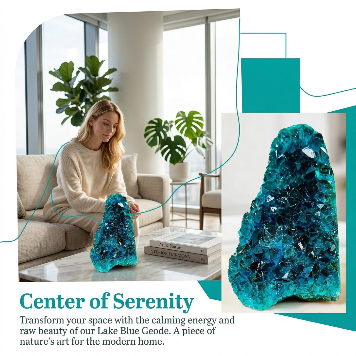 CrystalHola 1Pc Lake Blue Geode Crystal Cluster - Unique Crystal Decor for Home Decor, Crystal Collections, Meditation (600-700g)