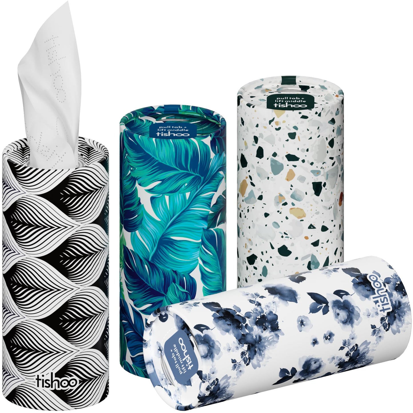 tishoo Hyaluronic Acid-Infused 4-ply Ultra Luxury Tissues | for Car Cup Holders, Home & Travel | 4 Tubes in Plastic-Free Packaging | Mixed/Mayfair