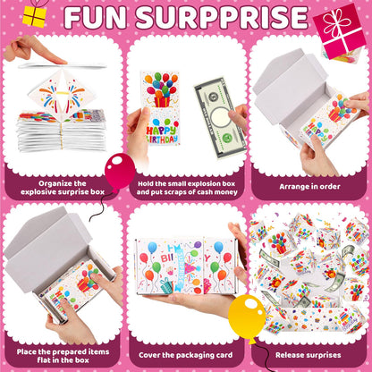 Tenceur 14 Pcs Happy Birthday Exploding Gift Box Set 12 Bounces Boy or Girl Folding Bouncing Gift Box Funny Pop out Money Cash Explosion Gift Box for Women Men Kids Birthday Party Gifts Favors