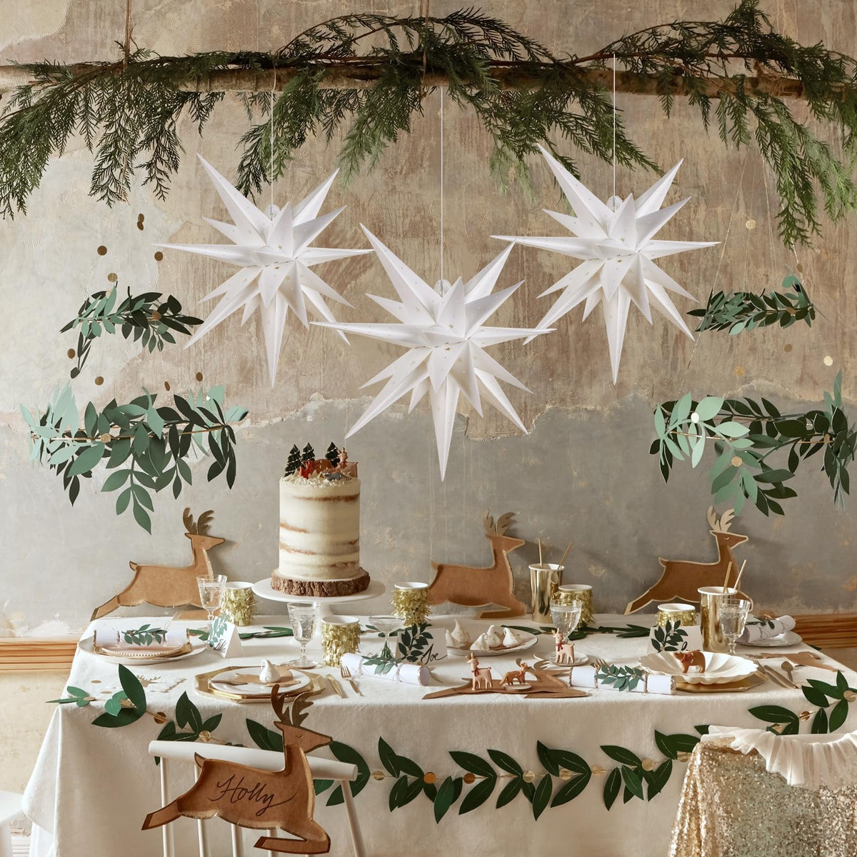 21 Inches White Large Moravian Stars Lights Warm White Hanging Outdoor Christmas Light LED Hanging Star Lights 3D Christmas Tree Topper Star for Holiday Wedding Porch Decor