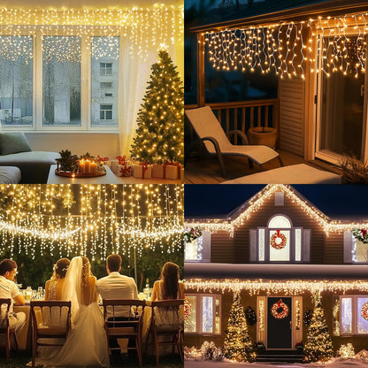 Christmas Icicle Lights Outdoor, 75.5 FT 600 LED 8 Modes Icicle String Lights with 120 Drops, Plug in Icicle Lights Waterproof with Remote Timer for Party, Wedding, Christmas Decorations - Warm