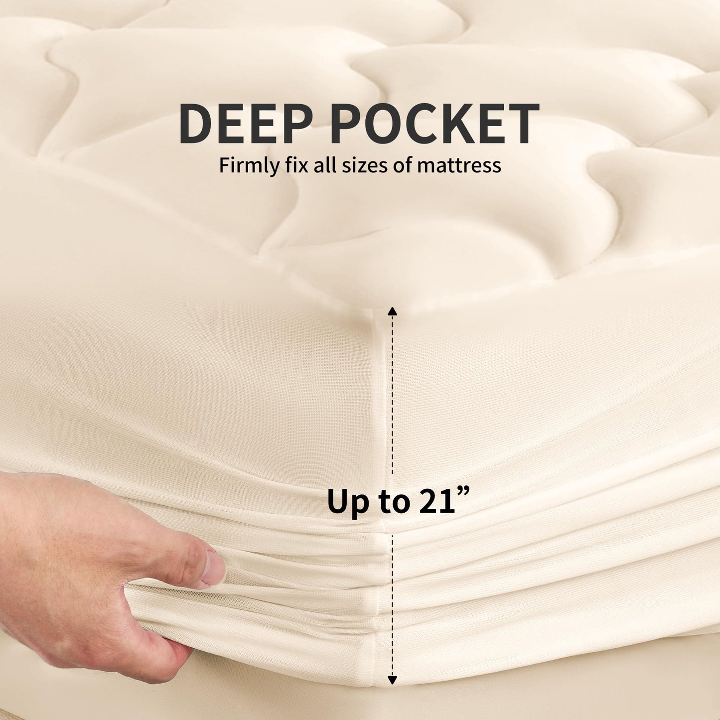 SLEEP ZONE King Mattress Pad Cover with Deep Pocket 8-21 inch, Cooling and Soft Mattress Topper for Adults, Easy Care Mattress Protector, Machine Washable (Beige, King)