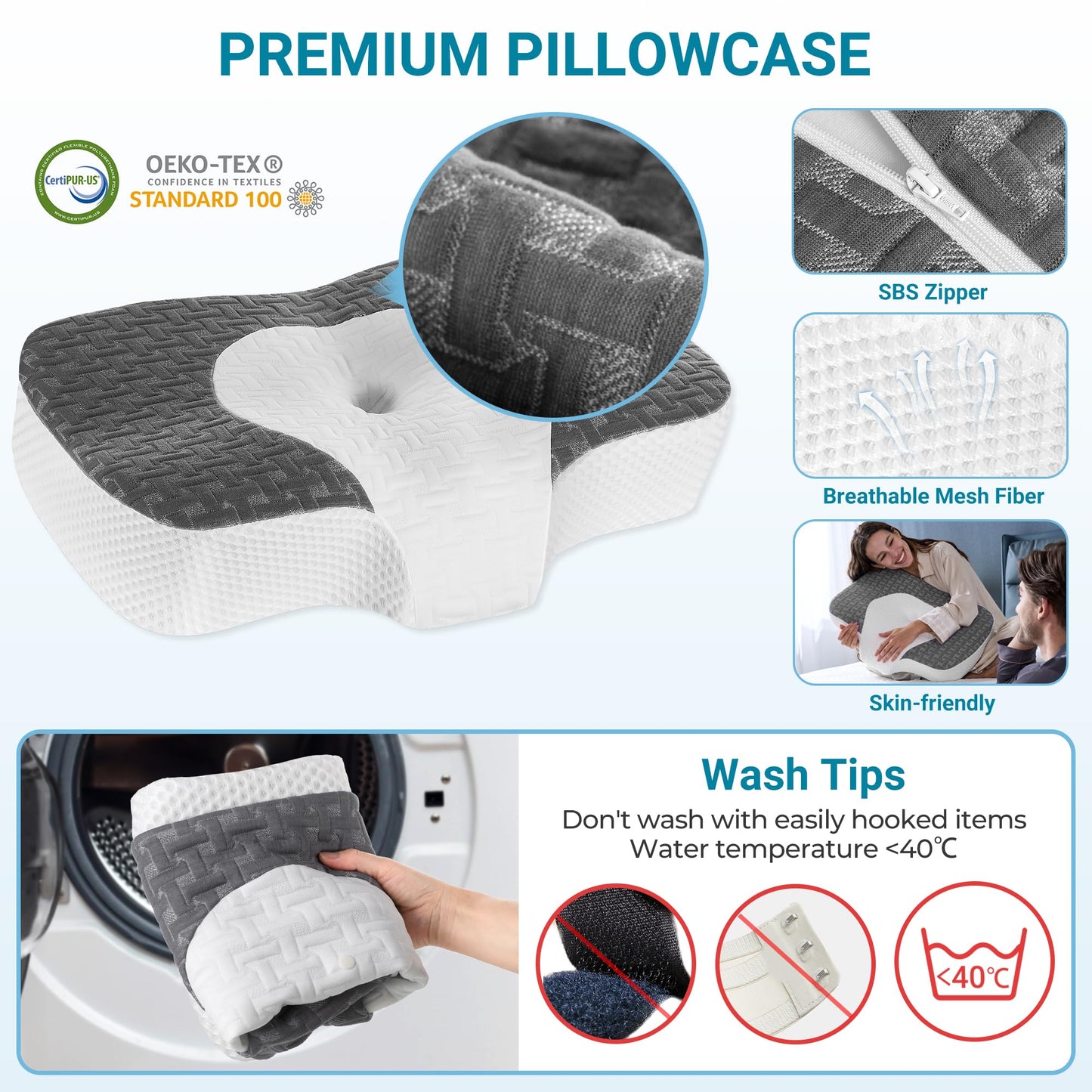 Elviros Cervical Memory Foam Neck Pillow for Side Sleeping, Orthopedic Pillows for Back and Stomach Sleepers, Adjustable Ergonomic Bed Pillow Pain Relief (Dark Grey)