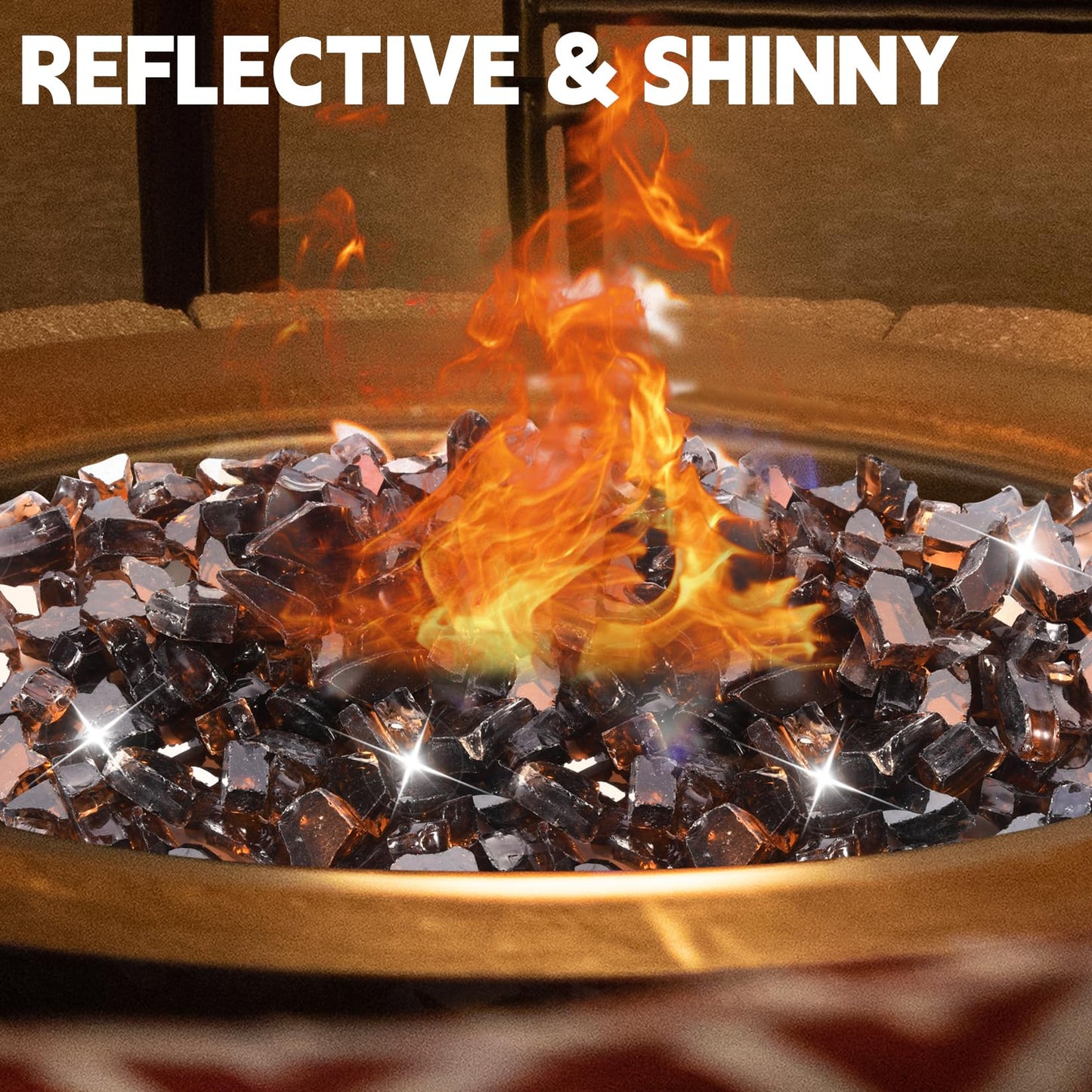 vchin Fire Pit Glass Rocks 20 Pounds, Copper Fire Glass for Propane Fire Pit, Fireplace and Outdoor Decorative. 1/4 Inch Reflective Fire Glass Beads