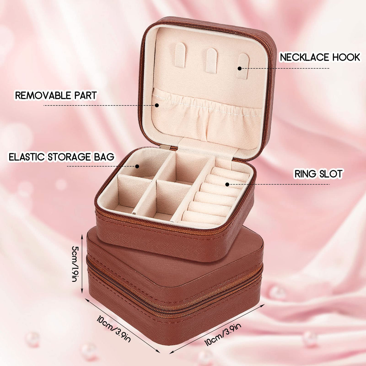 Taiyin 12 Pcs Travel Jewelry Case, Valentines Day Gifts for Her- Small Jewelry Organizer Box Bridesmaid Gifts for Women Girls (Brown)