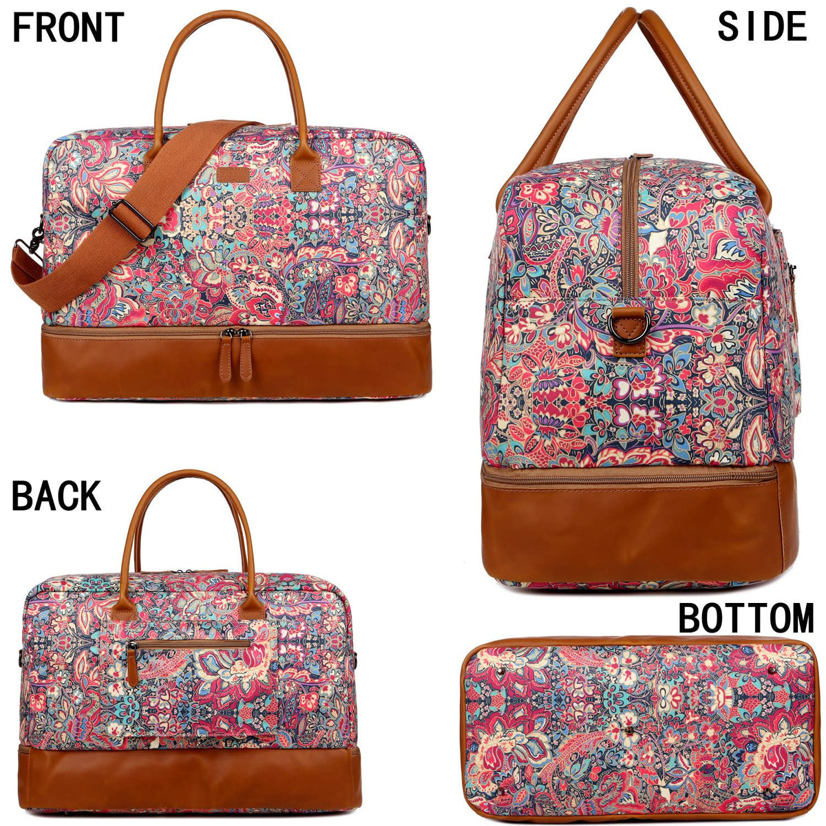 Pretty Colorful Travel Duffel Weekender Bag Overnight Bag Carry On with Shoe Compartment for Women HB-10 (HS)