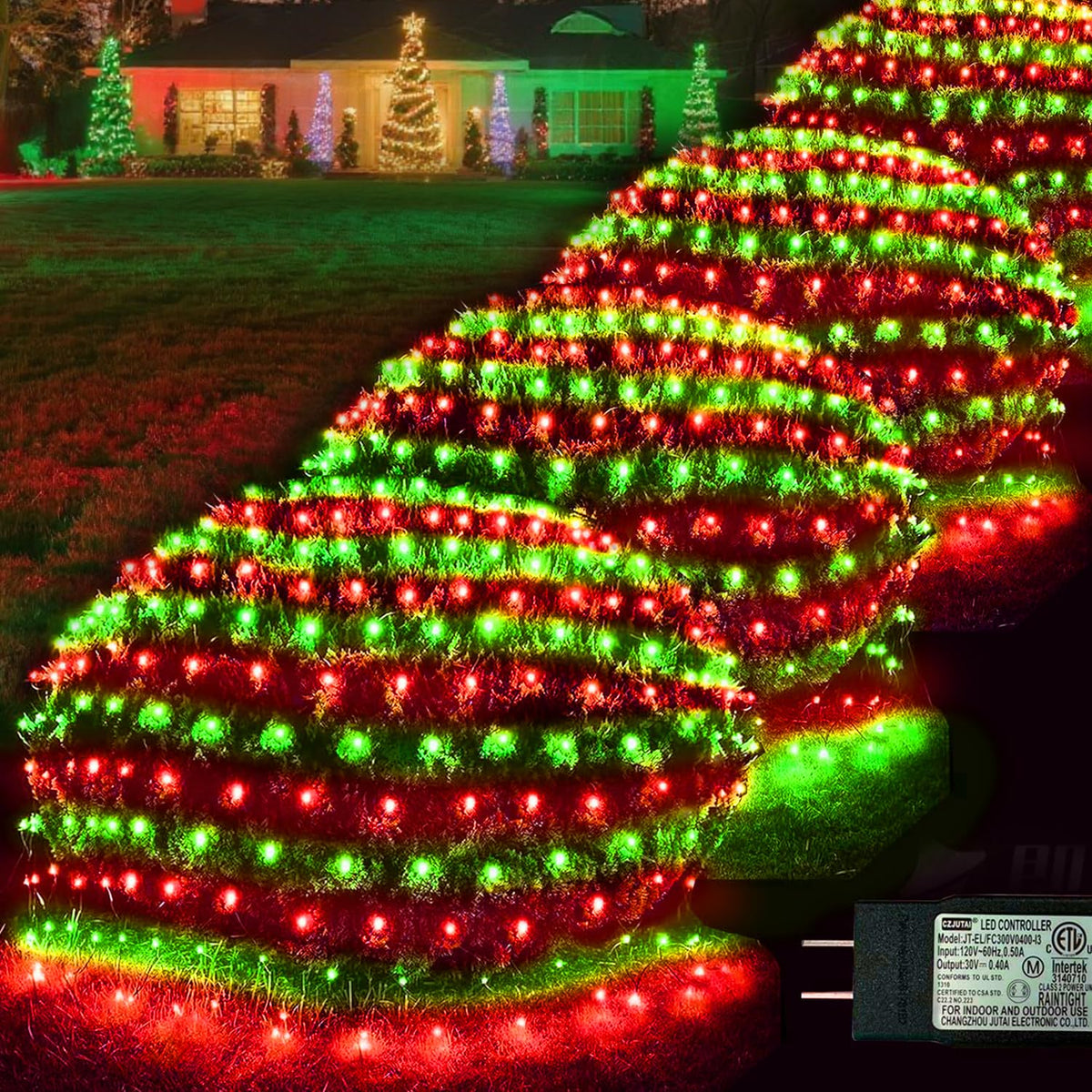 Christmas Net Lights Outdoor, 360 LED 21ft x 5ft Large Net Mesh String Lights 8 Modes, Twinkle Lights Connectable Plug in for Bushes Hedge Yard Garden Party Christmas Decor, Red and Green