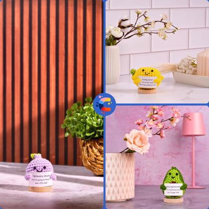 Cheerspace Cheerpal Veggies — Crochet Veggie Pack w/Stand (9 pc) Handmade Crochet Figurines Decor - Desk, Office, Coworker, Friend | Gifts for Women, Teen Girls, Mom, Girlfriend