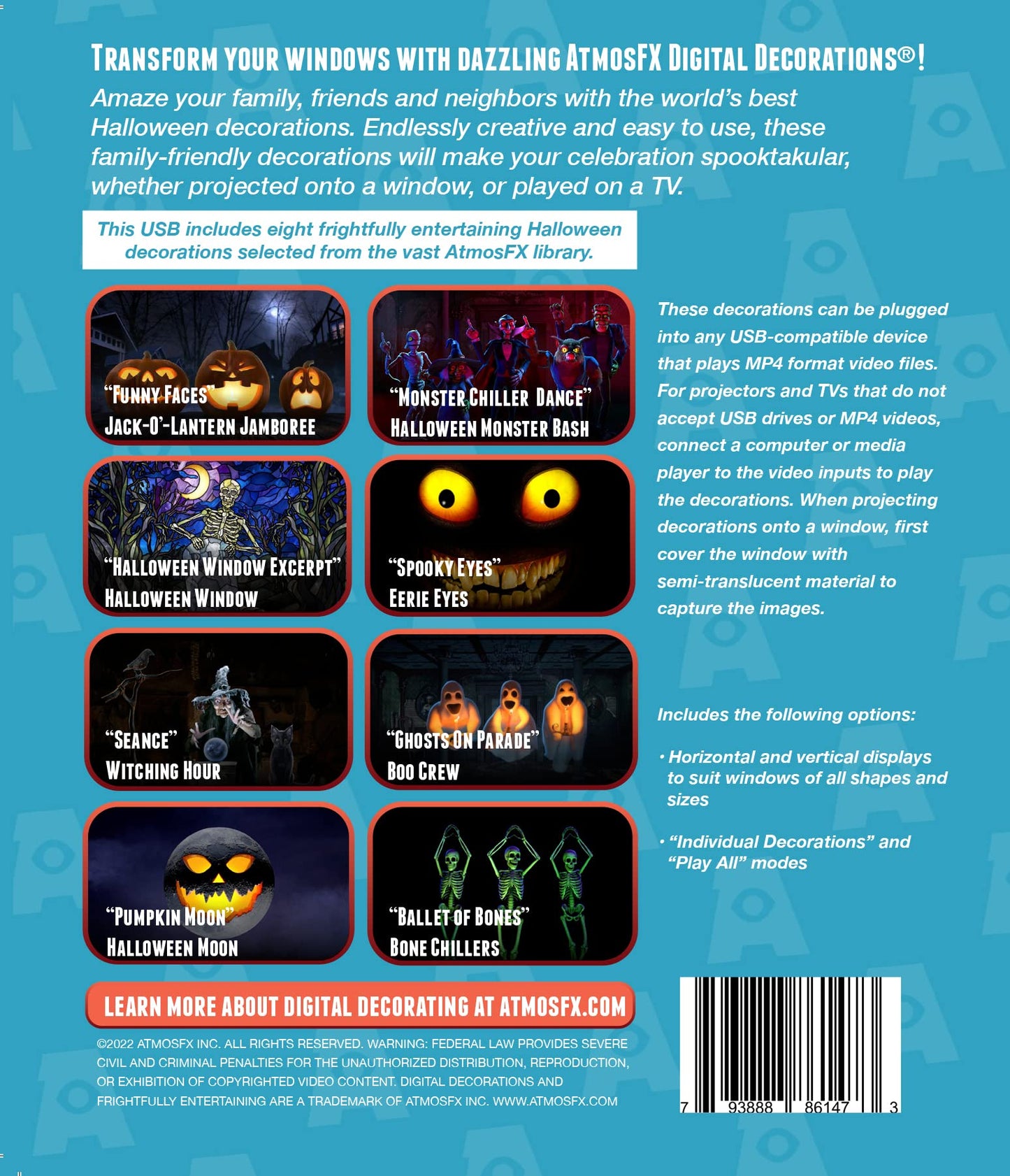 AtmosFX® Halloween Digital Decoration on USB Includes 8 Atmosfx Video Effects for Hallloween