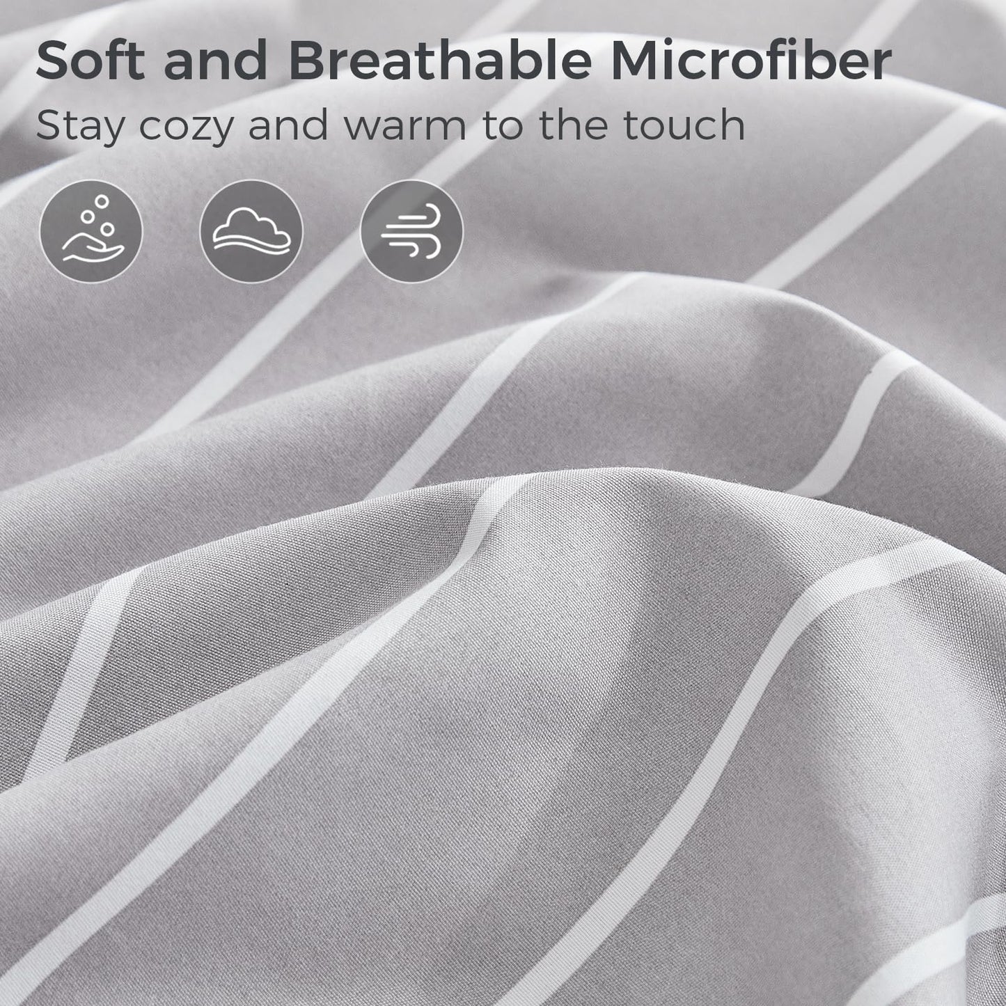 Tokokimo Gray Stripe Sheets Set King Size, 16 inches Deep Pocket Fitted Sheet, Flat Sheet & Envelope Closure Pillowcases, Soft Breathable Microfiber Sheet Set 4-Piece, Gray and White