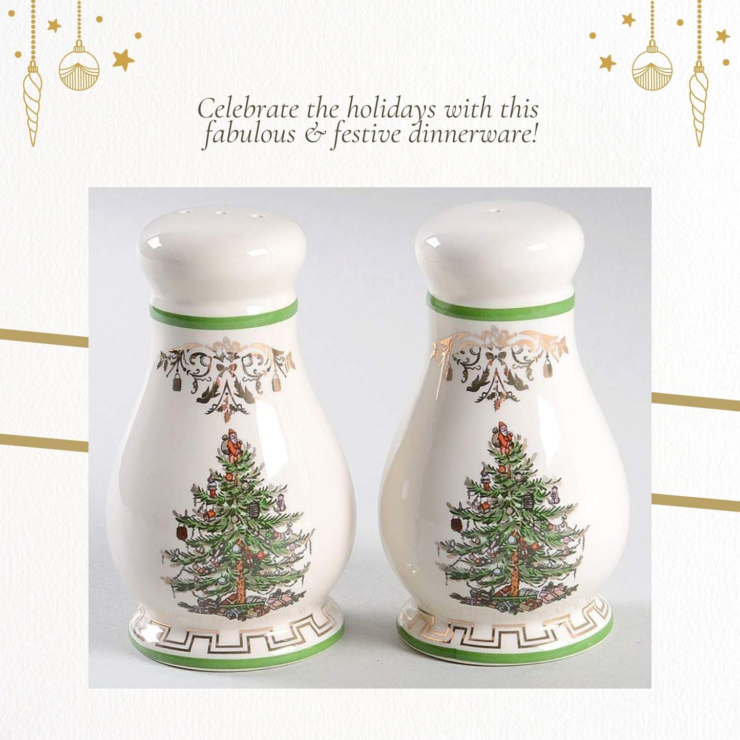 Spode Christmas Tree Gold Salt and Pepper Shaker Set (2-Piece)- Holiday Kitchen & Table Décor - Festive Home Accent, Christmas Gift/Stocking Stuffer for Collectors & Holiday Enthusiasts