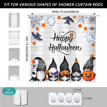 Visioun Halloween Cute Funny Gnomes Spooky Pumpkin Shower Curtain for Bathroom 72W*72H Inch Farmhouse Rustic Horror Bathtub Skull Ghost Maples Bat Decor Waterproof Polyester Fabric Set with 12 Hooks