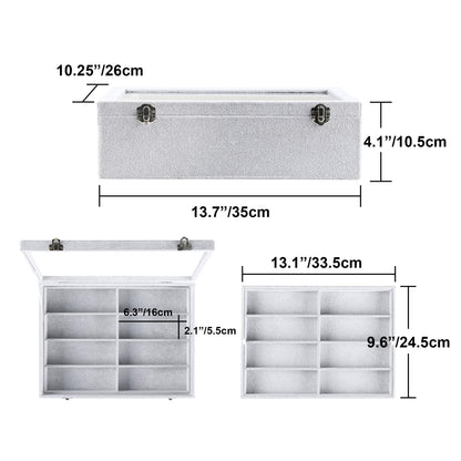 Frebeauty 16 Slots Sunglasses Organizer,2 Layer Velvet Sunglasses Tray with Glass Lid,Multiple Pairs Sunglass Display Case for Man or Woman,13.7 * 10.25 * 4.1 Inches Eyeglass/Eyewear Box (Grey)