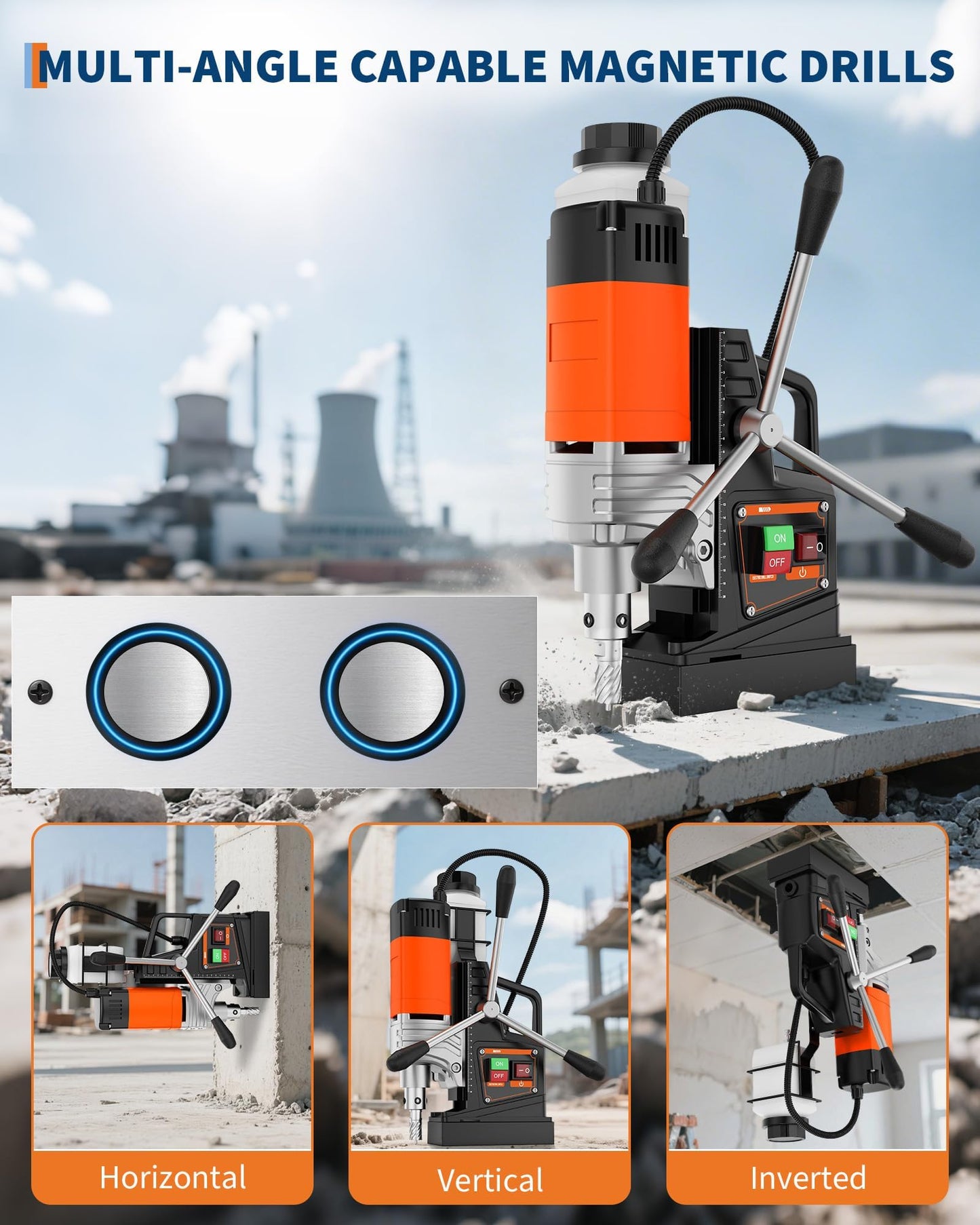 Magnetic Drill, 1750w Portable Electric Drill Machine, 2" Boring Diameter, 2922Lbf Magnetic Force, 810RPM, Heavy Duty Magnetic Drilling Machine for Metal, Industrial & Home Use