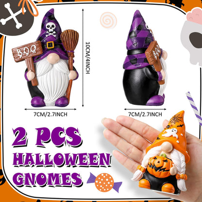 FairySandy 2 Pcs Halloween Gnomes Resin Figurines for Home Decorations Stuff Decor Resin Swedish Gnomes Figurines Collectible Tabletop Kitchen Decorations for Halloween Home Kitchen Office