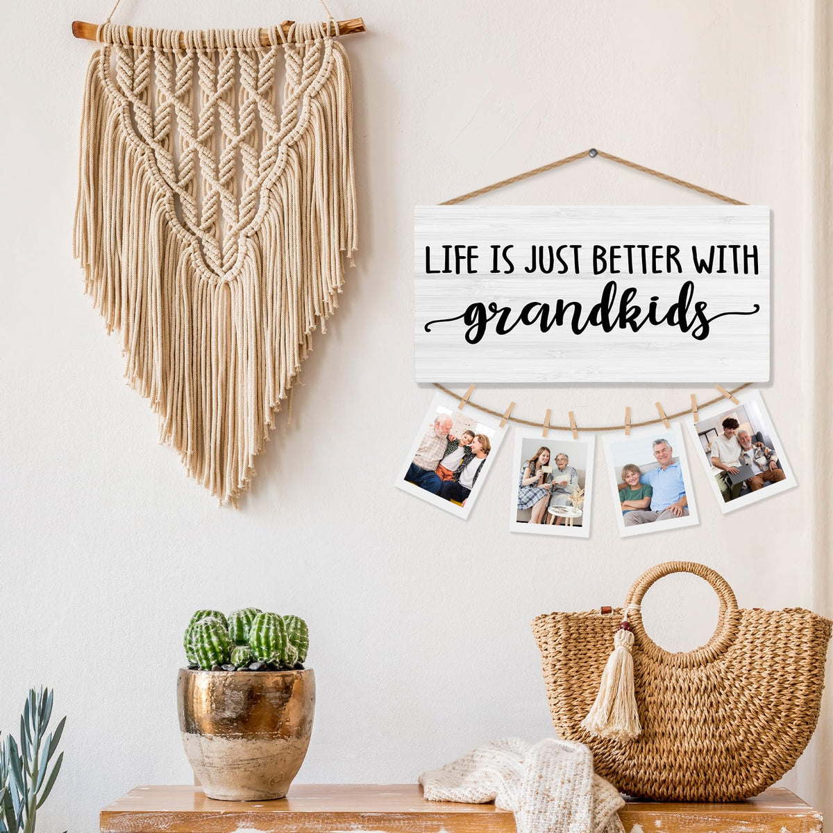 shiviody Grandparents Grandkids Picture Frame Photo Holder for Wall, Grandma Grandpa Gifts from Grandkids, Grandparents Gifts for Christmas Photo Hanging Display Picture Board for Wall Decor