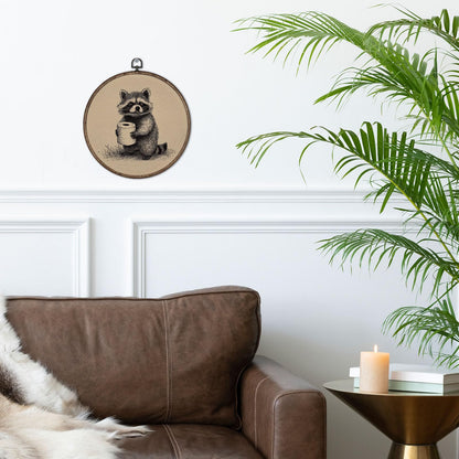 YH547-YGH01 Giosve Funny Raccoon Bathroom Round Wall Art Canvas Framed Poster, Rustic Neutral Sketch Raccoon Holding Toilet Paper Hanging Wall Sculptures for Washroom Bathroom Restroom Decor, 10x10 Inch