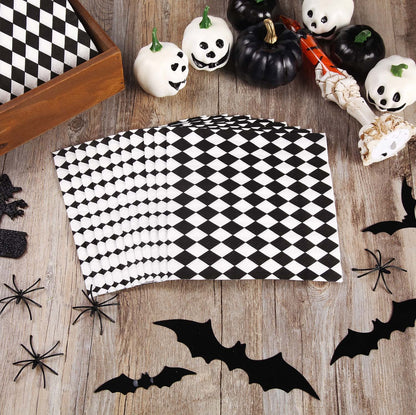 Quera 50 Pack Black White Plaid Paper Napkins Party Supplies Halloween Paper Napkins Clown Cocktail Napkins Perfect For Halloween Dinner Party Decoration 6.5'' X 6.5''