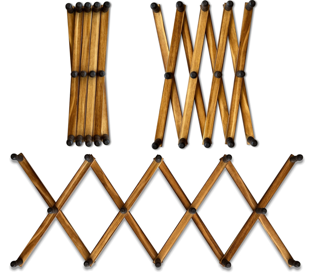 Expandable Wooden Coat Rack Hanger - Large Accordion Hanger with Expanding Pegs | Hand Made Rustic Wooden Hat Rack for Wall | Hang Coat, Jacket, Hat | Wall Rack – 14 Hook, Torched Wood