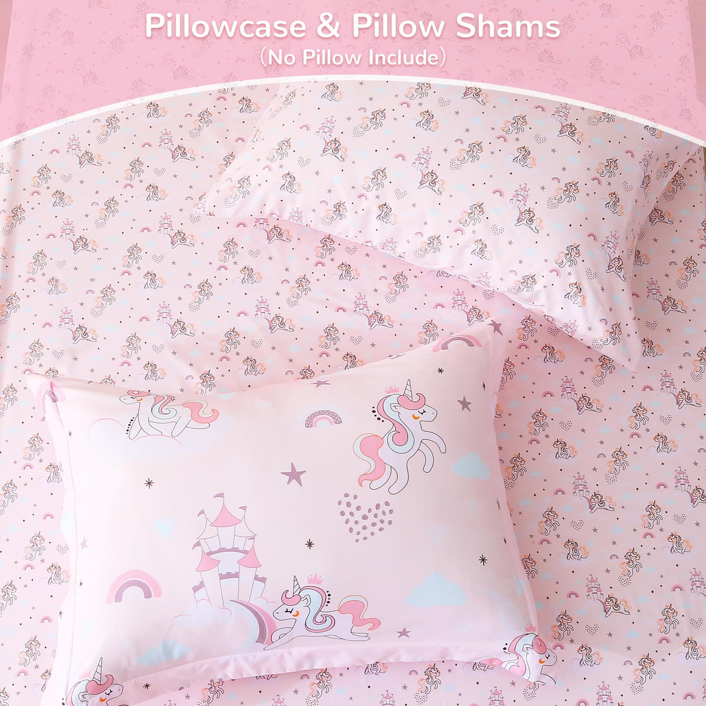 Viviland Kids Twin Bedding Sets for Girls, Soft Twin Comforter Set with Sheets, 5 Pieces Microfiber Bed in a Bag, Pink Unicorn