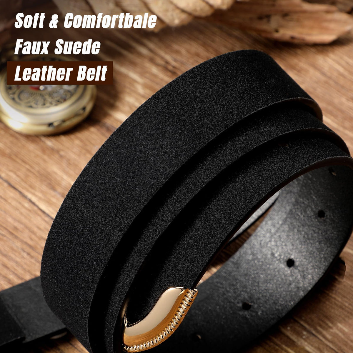 XZQTIVE Women’s Western Suede Leather Belt with Retro Gold Buckle – Adjustable Cowgirl Belt for Jeans,Dresses & Country Style