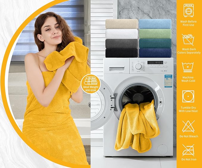 8 Piece Bathroom Towel Set |2 Oversized Bath Towels, 2 Hand Towels, 4