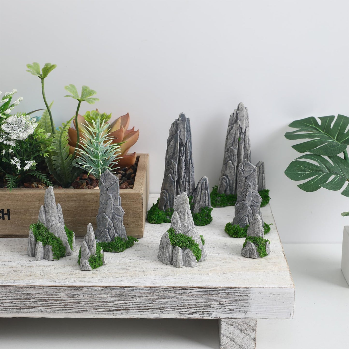 8Pcs Mini Rockery Zen Garden Accessories, Miniature Mountain Terrarium Decor for Bonsai Tree, Realistic Resin Rocks Figurines for Fairy Garden, DIY Plant Pot