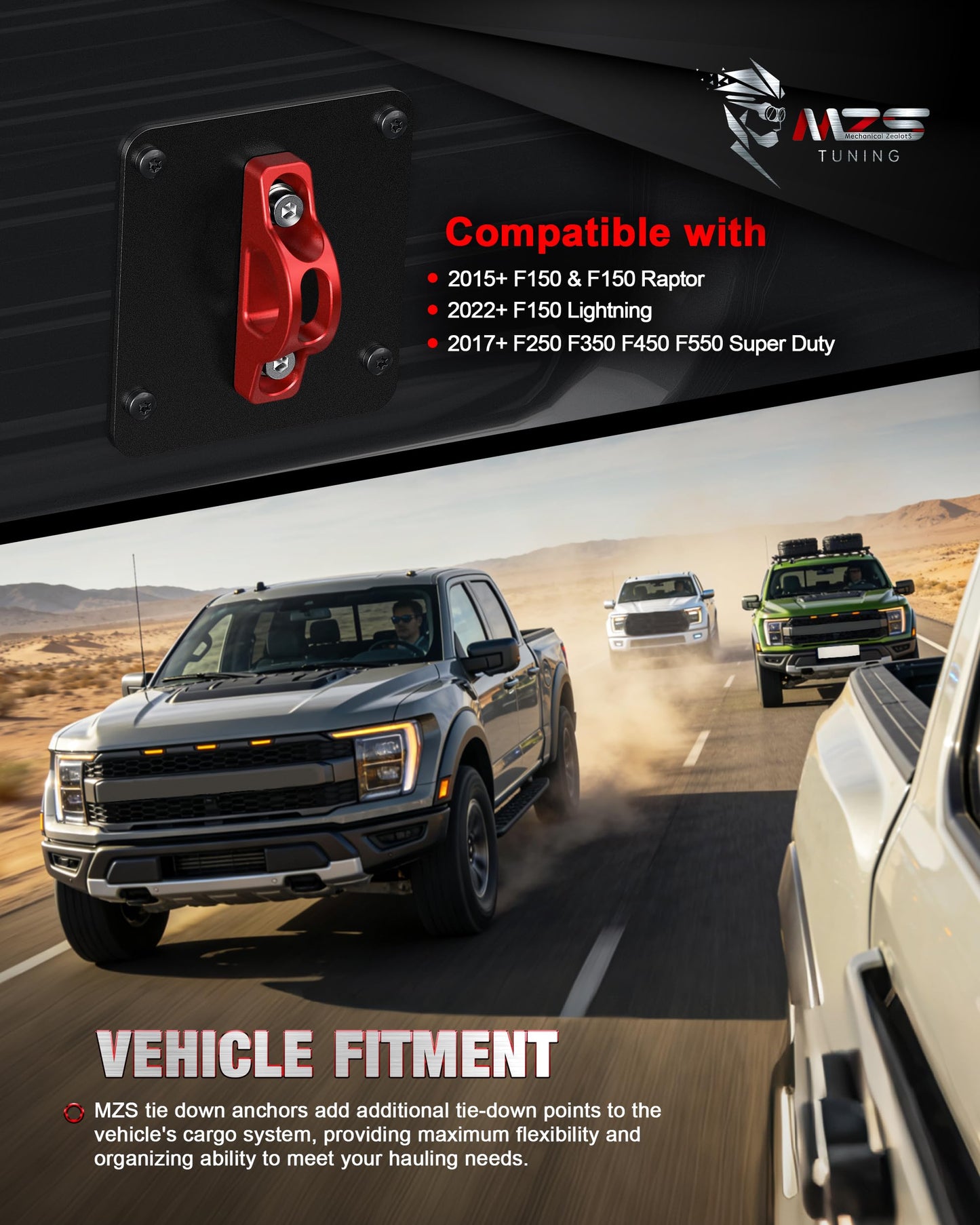 MZS 2" Leveling Kit + Truck Tie Downs Anchors Compatible with 2015+ F250 F350 Super Duty, Pack of 6