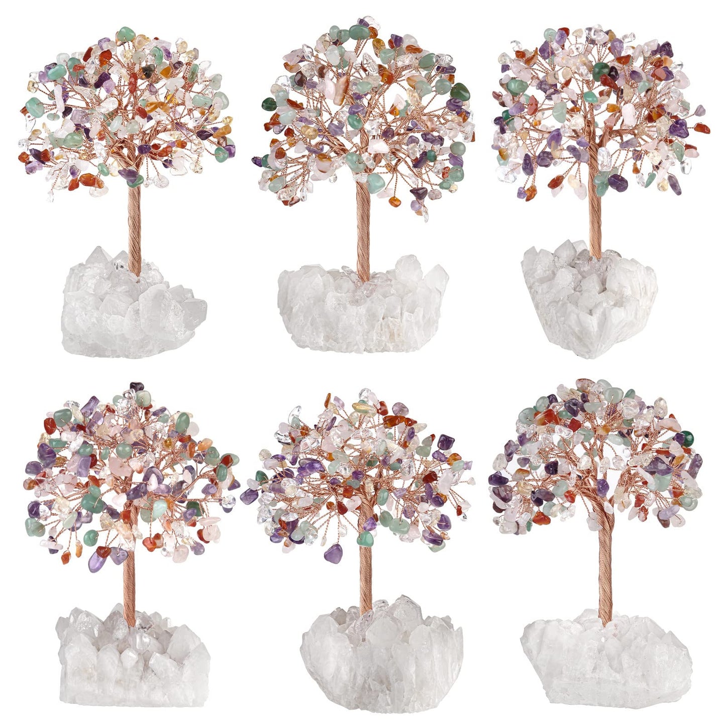 Rockcloud Handmade Crystal Money Tree with Rock Crystal Cluster Base, Gemstone Bonsai Tree for Home Office Decor, Mixed Stones