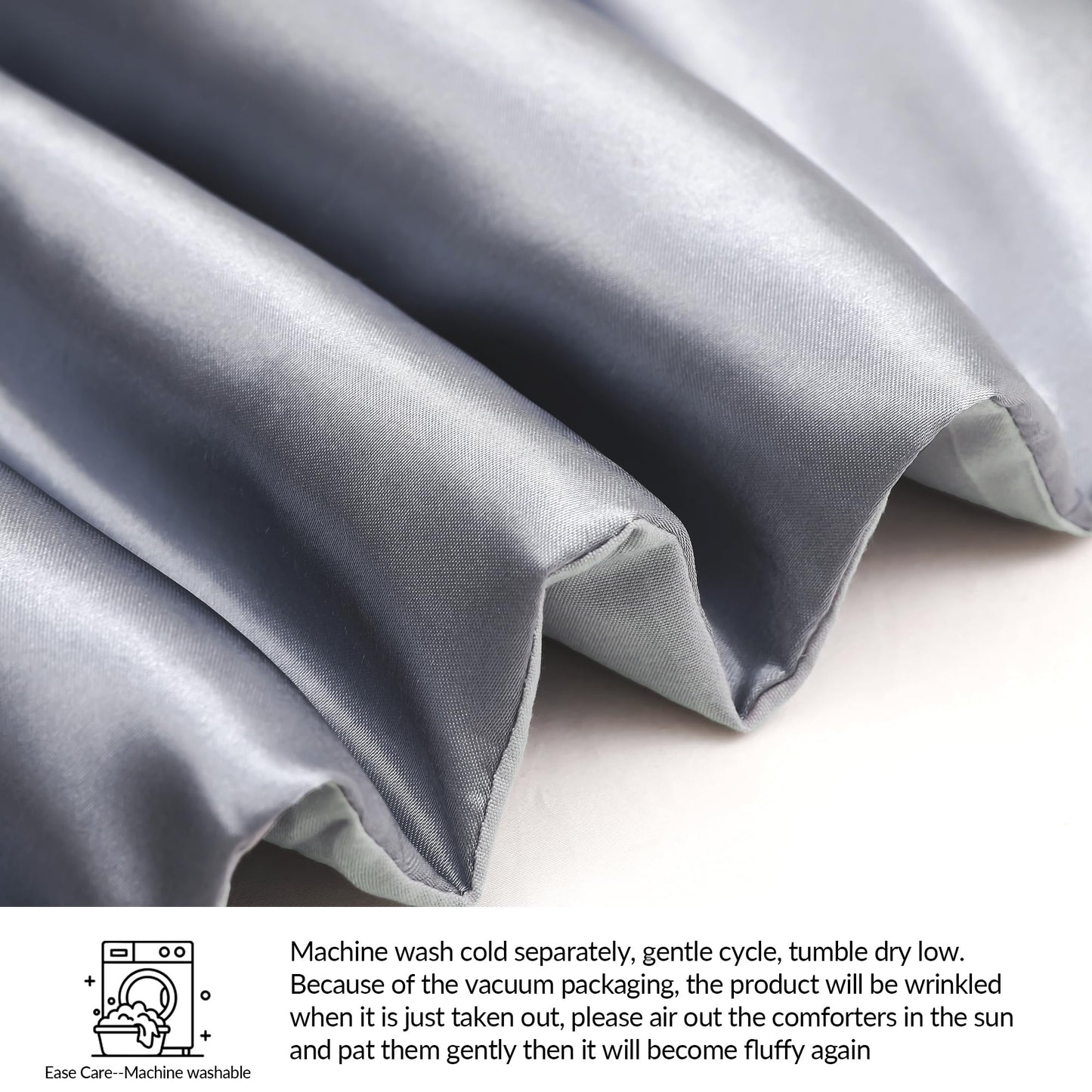 Whale Flotilla 3-Piece Reversible Silky Soft Queen Comforter Bedding Set, Luxurious Satin Comforters Full Size with 2 Satin Pillowcases, Lightweight Duvet for All Seasons, Grey