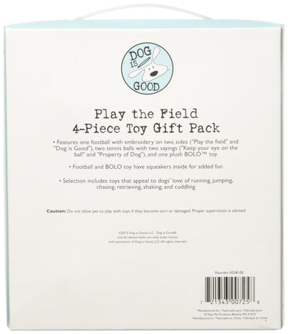 Dog is Good 4-Piece Dog Toy Gift Box – Play The Field Plush Toys Great for Games of Fetch to Exercise Your Dog