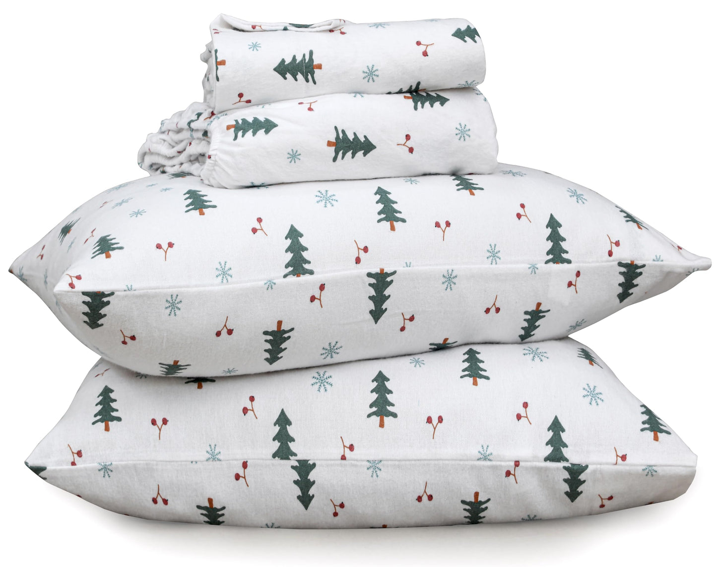 RUVANTI Flannel Sheets Queen Size - 100% Cotton Double Brushed Bed Sheets, Deep Pockets 16 Inches Queen Sheet Set, All Seasons Breathable & Extra Soft - Warm & Cozy, 4 Piece, Berry & Pine