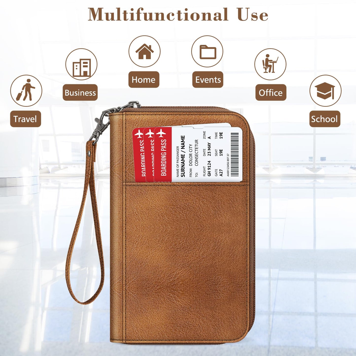 Fintie Passport Holder Travel Wallet for Family, RFID Blocking Travel Document Organizer Clutch Bag for Passports, Business Cards, Credit Cards, Boarding Passes, Brown