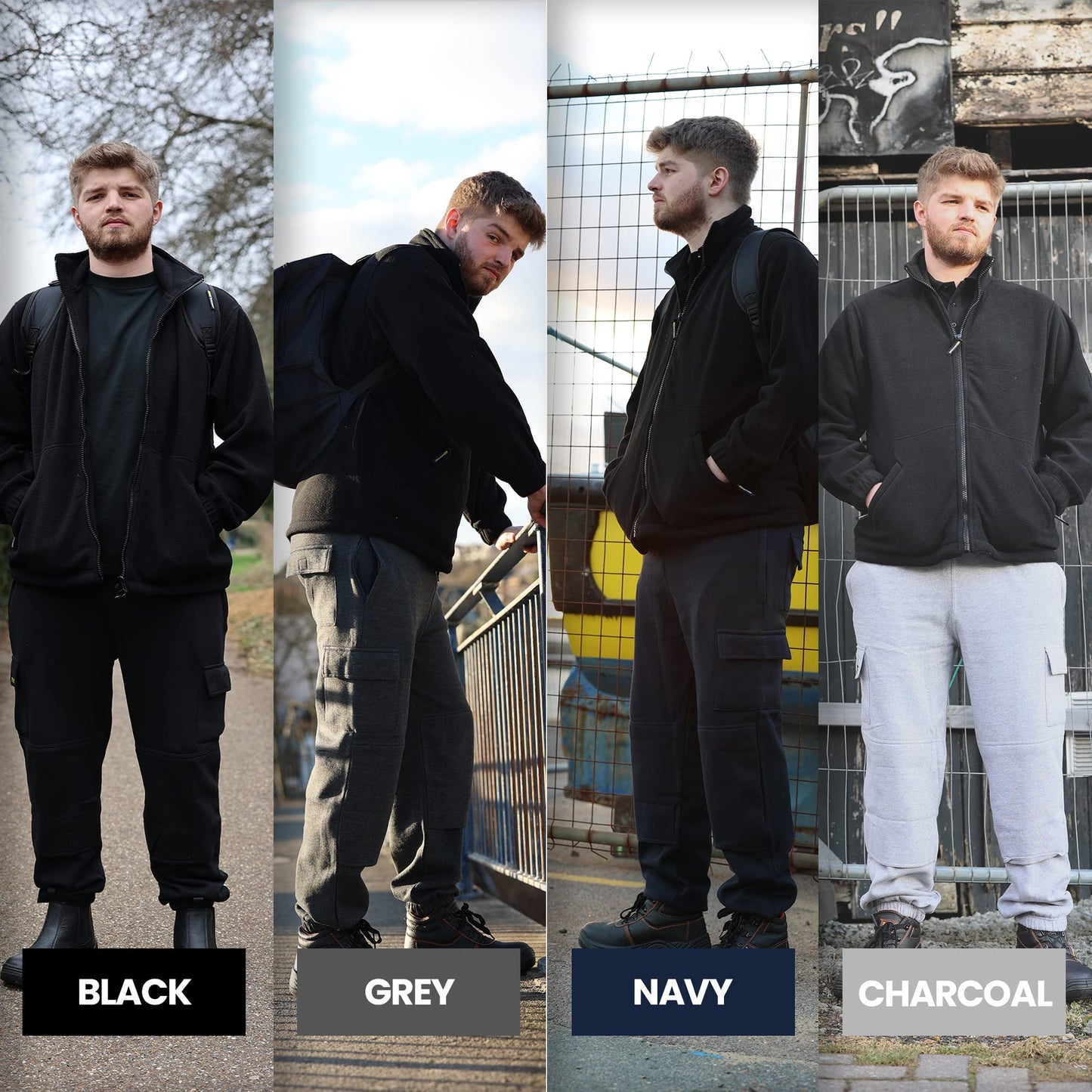 SITE KING Mens Cargo Combat Work Tracksuit Jogging Bottoms with Knee Pad Pockets Size S to 5XL Fleece Pants (Large - 38/40 Waist, Charcoal)