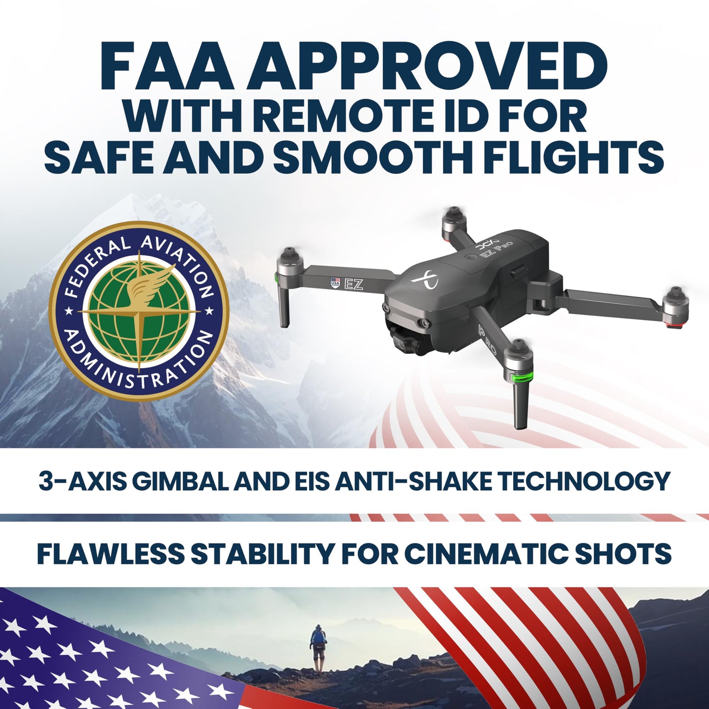 EZ Pro Drones with Camera for Adults 4K, Obstacle Avoidance, GPS Auto Return, 3-axis Gimbal, Follow Me Mode, Long Flight Time, FAA Remote ID
