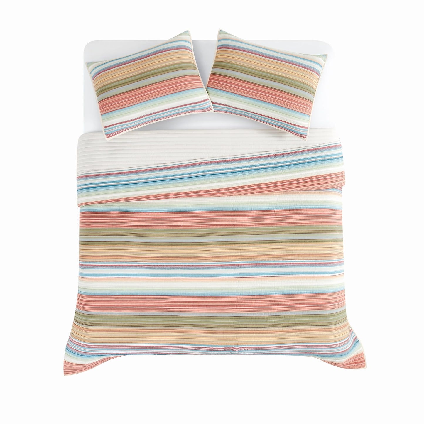 Oceanfront Resort Palm Beach Yarn Dye Stripe 2 Piece Twin Quilt Set, Coastal and Nautical Themed, Oeko-TEX Certified Confidence