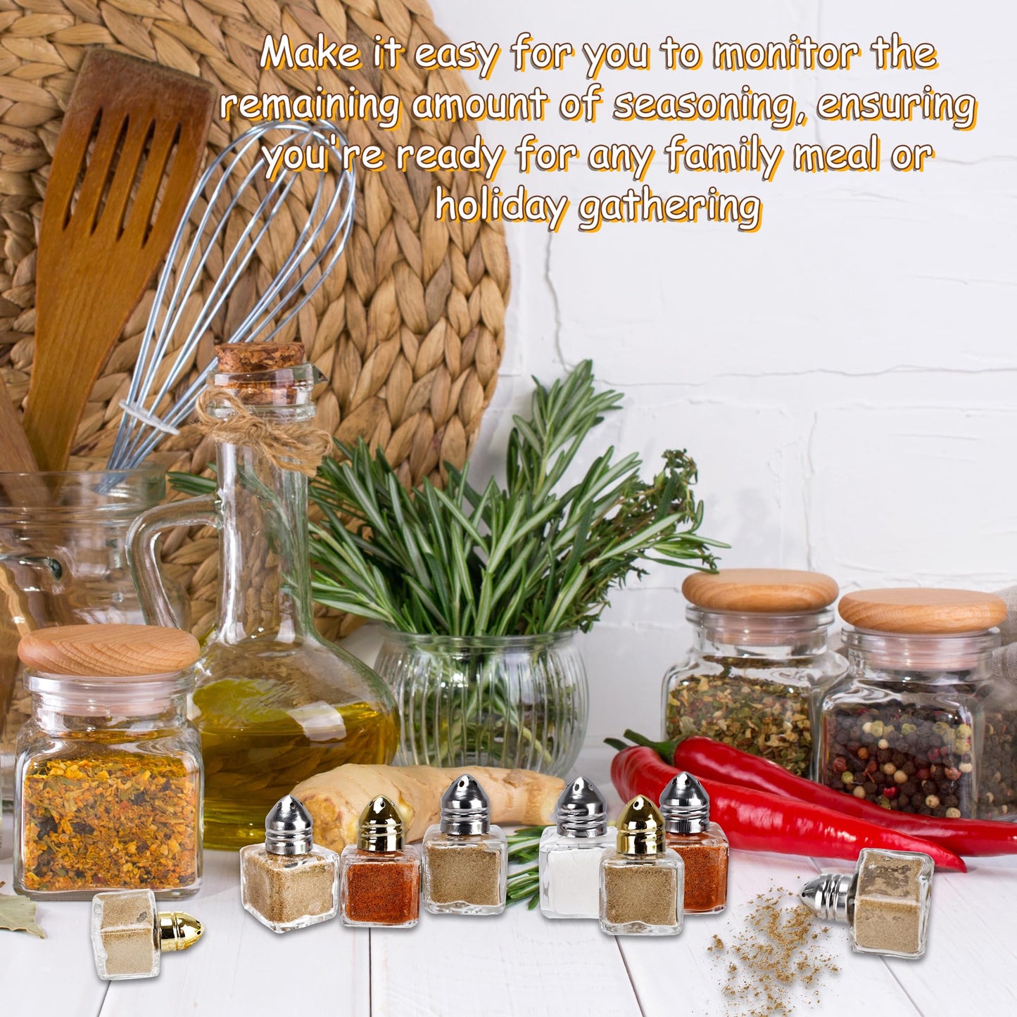 60 Pcs Mini Salt and Pepper Shakers 0.5 oz Glass Cube Clear Spice Shaker with Lid for Home Kitchen Restaurant Seasonings Powdered Sugar Salt Wedding Party (Color Set 1)