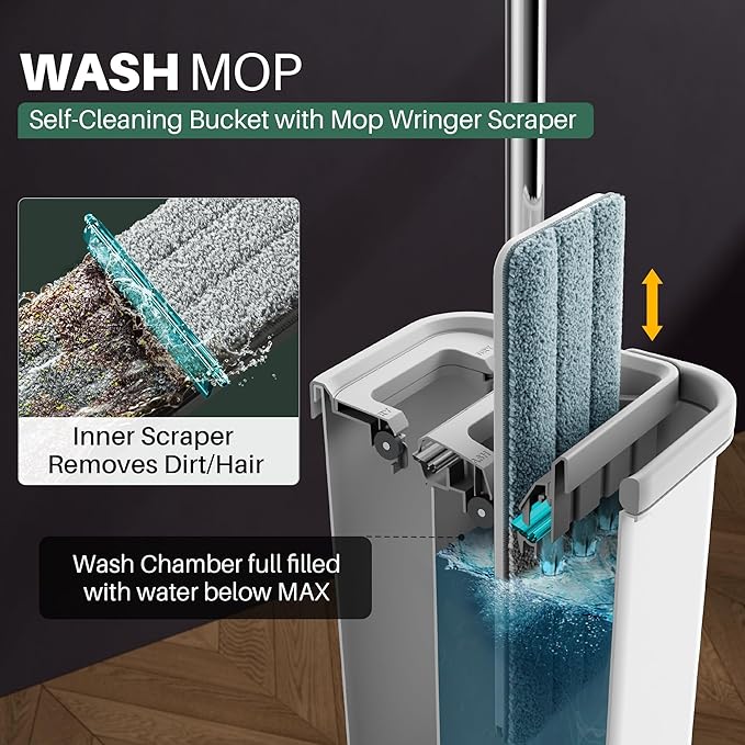JOYMOOP Mop and Bucket with Wringer Set, Hands Free Flat Floor Mop and Bucket