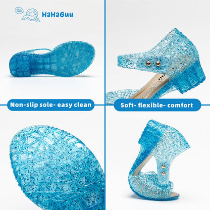 HaHaGuu Princess Jelly Flats Shoes Girls Birthday Party Heels Snow Queen Cosplay Costumes Dress Up Sandals for Toddler Little Girls Big Kids