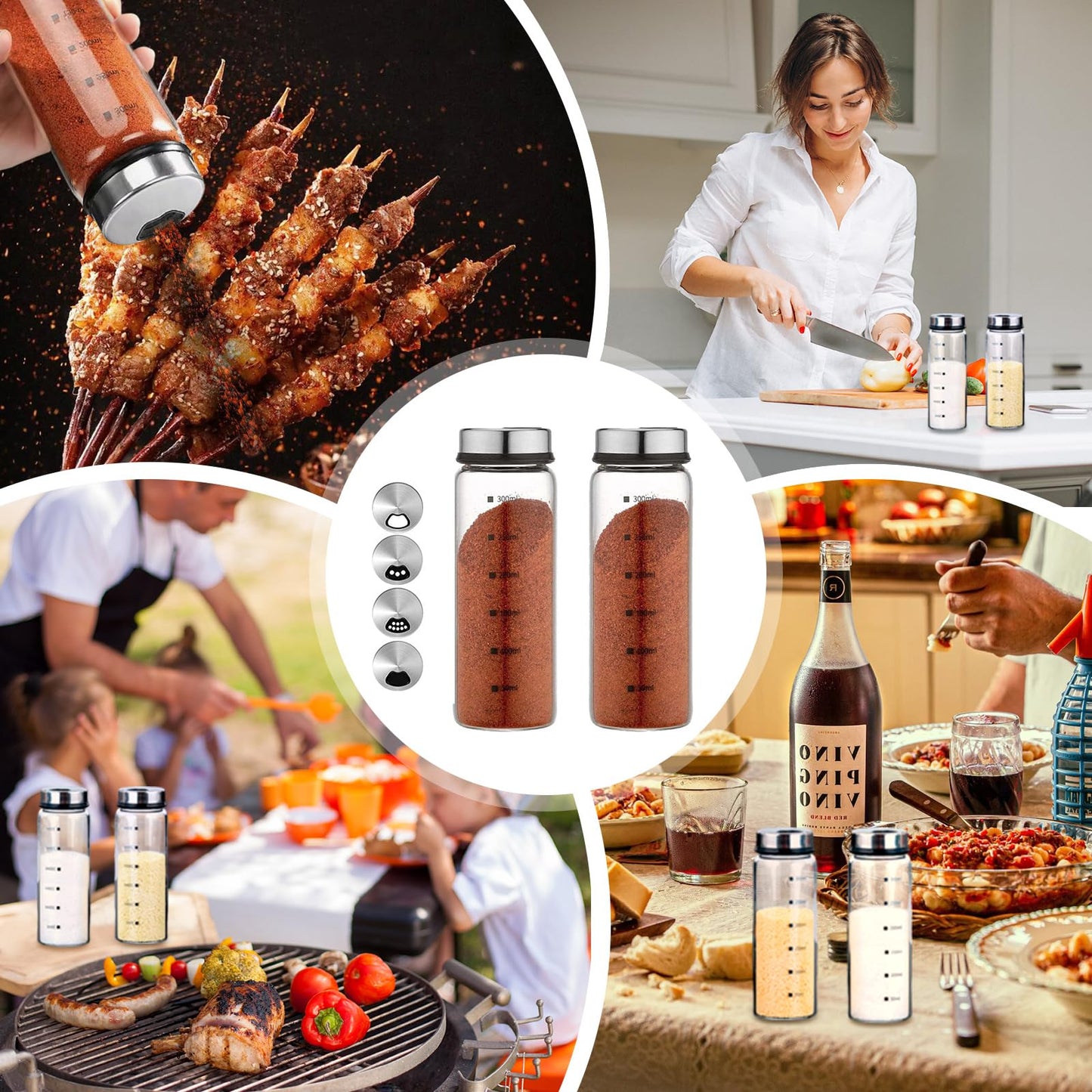 XZJYXJN Salt and Pepper Shakers Set Large Salt Shaker with Adjustable Pour Holes,Glass Salt and Pepper Dispenser Spice Jars with Stainless Steel Lid,Salt Shakers for Kitchen