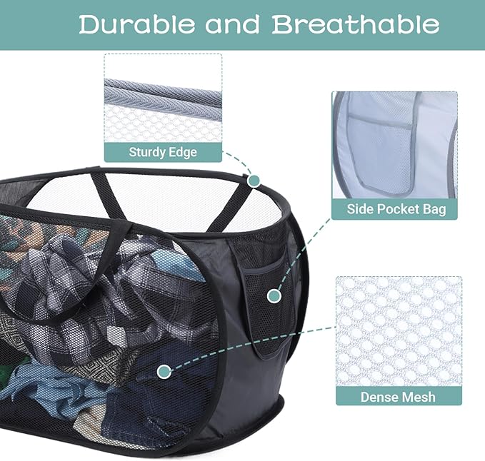 4 Pcs Popup Mesh Laundry Basket, Collapsible Laundry Hamper