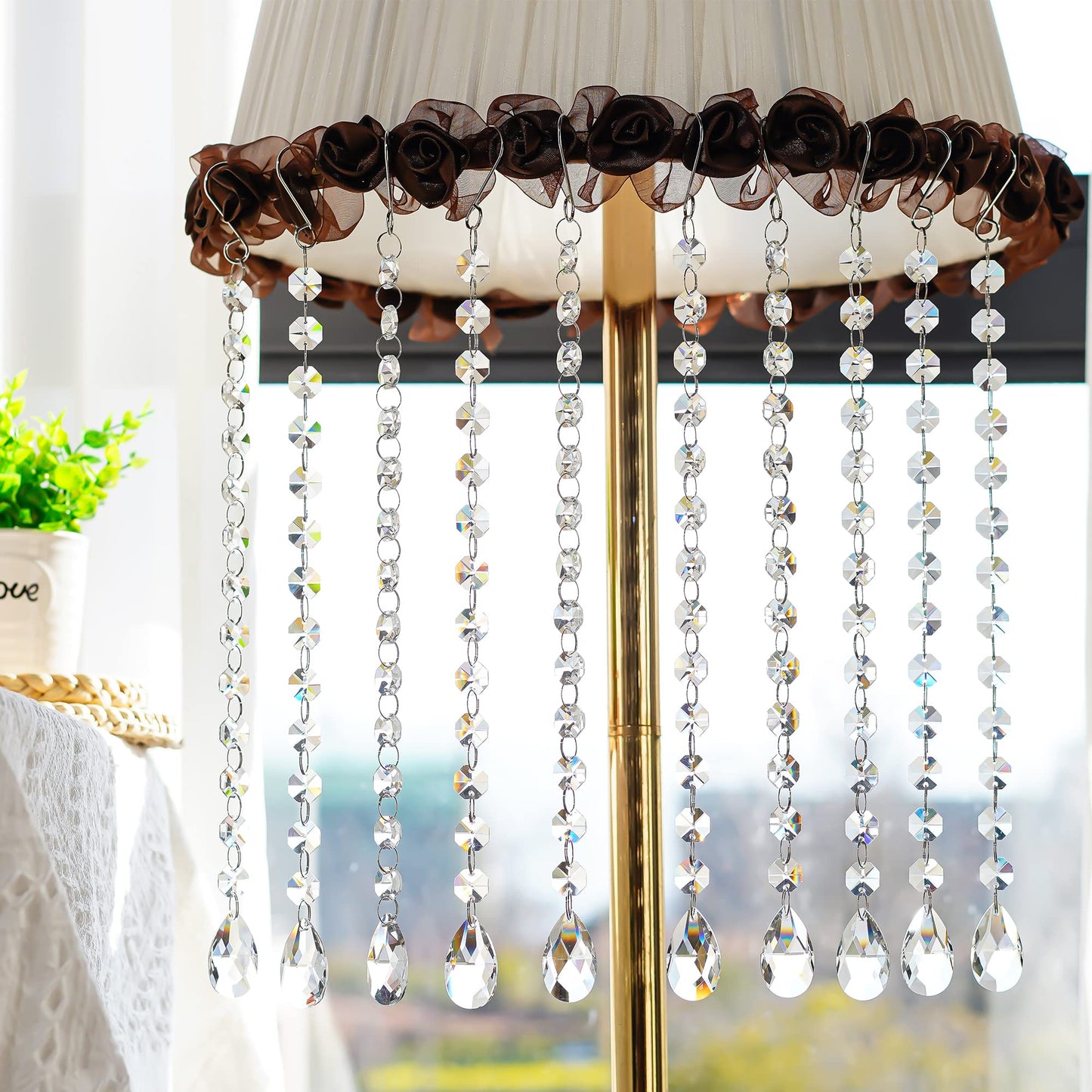 KANPURA 1ft 10pcs Teardrop Crystals Garland,Crystal Teardrop Chandelier Replacement,Hanging Glass Crystals for Chandelier, Christmas Tree, Wedding Decor(Clear)