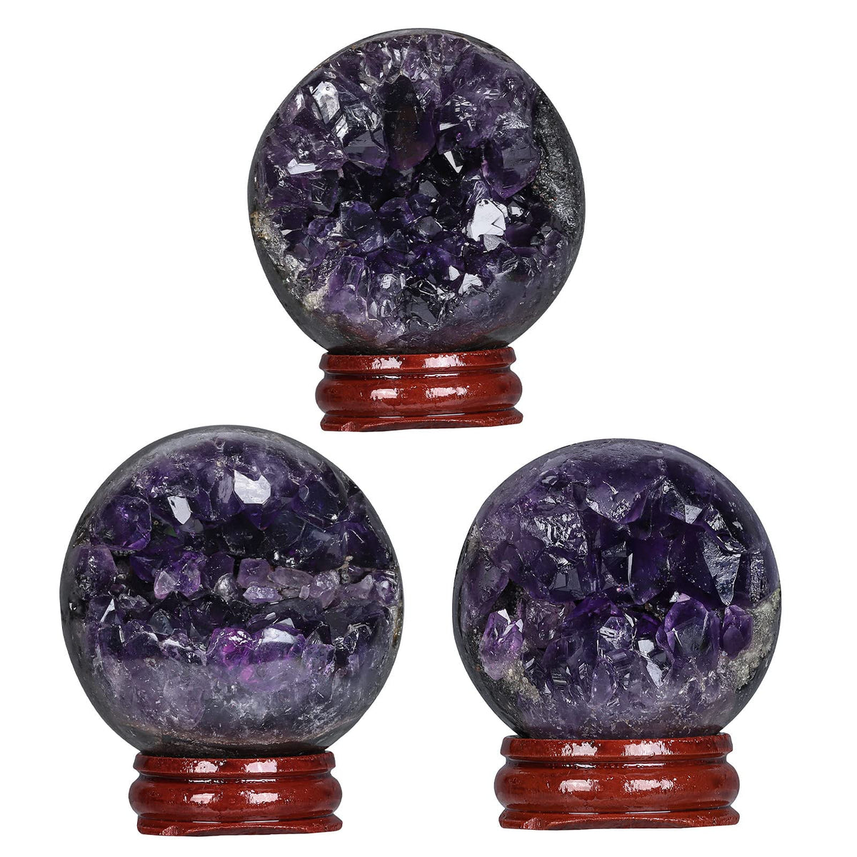 Rockcloud Natural Amethyst Druzy Geode Crystal Ball Healing Stone Sphere Ball for Home Decoration Meditation, 1.57-1.97 inches