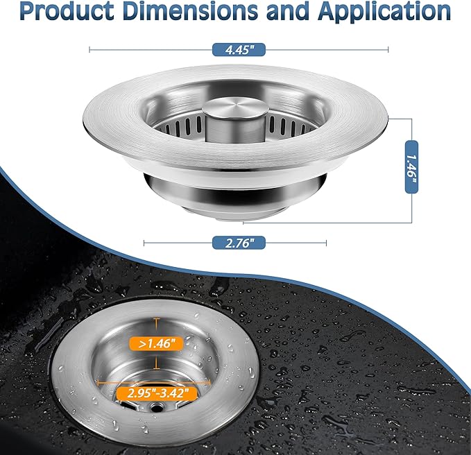 Kitchen Sink Drain Strainer 3 Pack, 304 Stainless Steel Pop Up Sink Stopper
