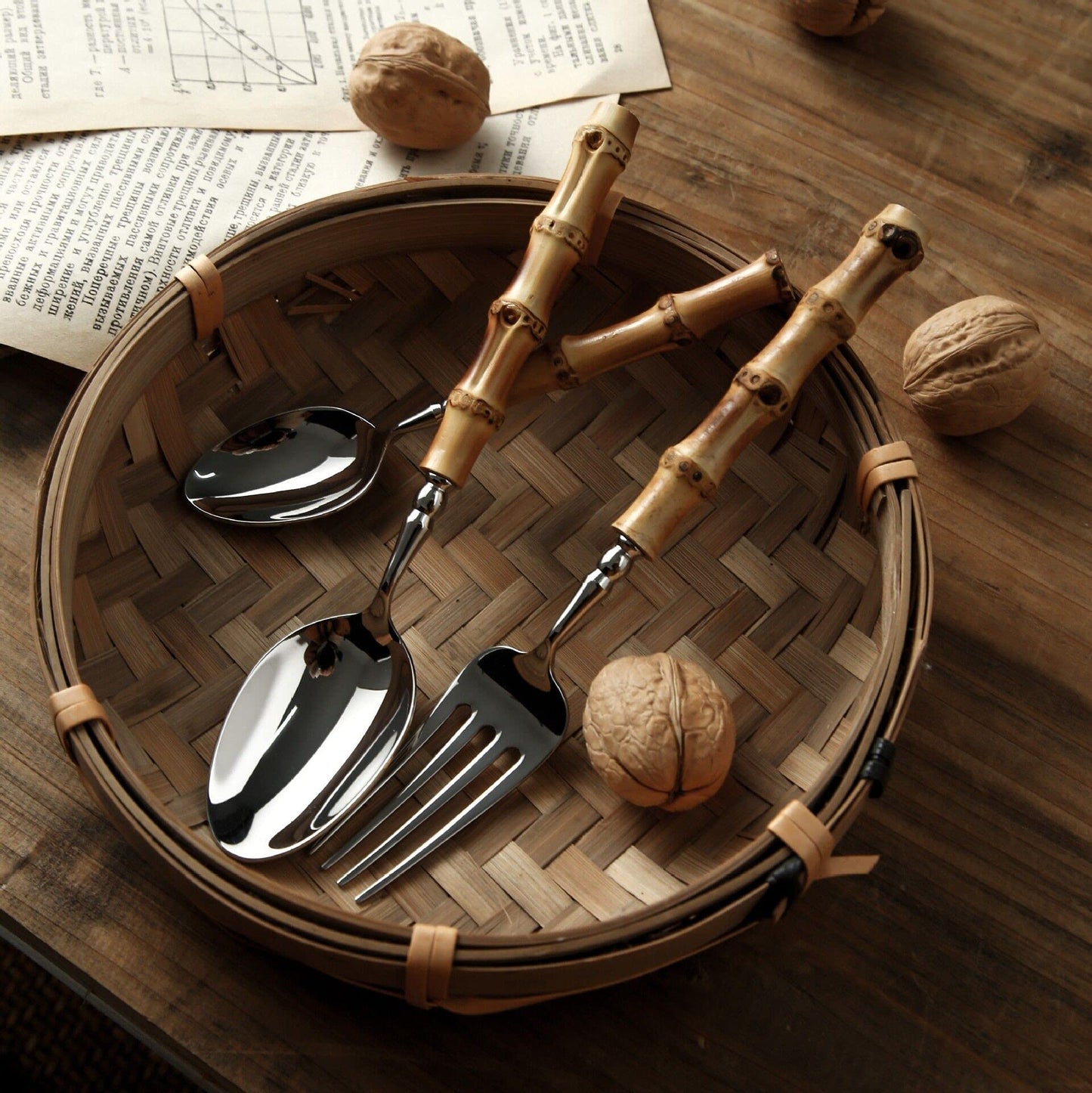 Bamboo Wood Silverware Set for 8, Natural Flatware Cutlery Set Tableware Utensil Set Knives Forks Spoons,Dinnerware Sets for Christmas Party Kitchen Wedding Gifts 40-piece