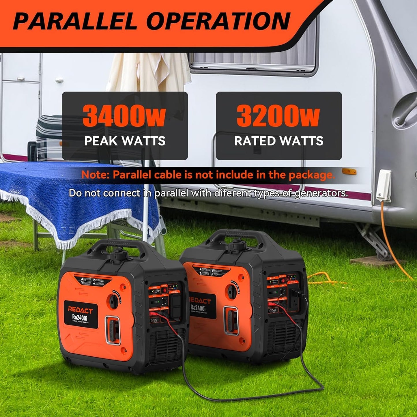 2400W Lightweight Portable Inverter Generator with Clean Power for Home, Camping, RV, Tailgating & Emergencies | Eco-Mode, CO Protection, Parallel Ready, Ultra-Quiet Gas Generator