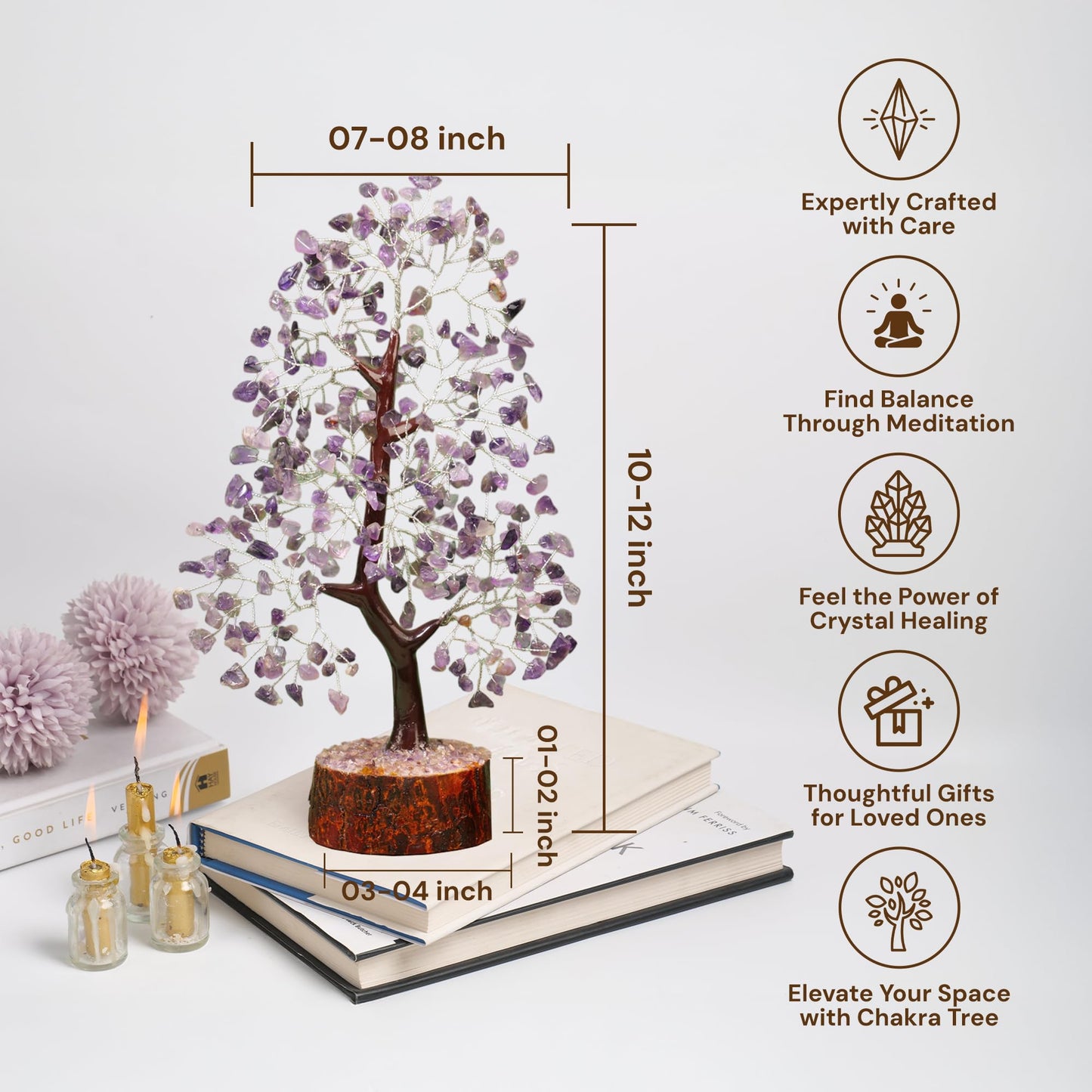 SUBSH Amethyst Crystal Tree of Life 10-12 Inch with 2 Chakra Pendants – Healing Crystal Bonsai Money Tree for Positive Energy, Feng Shui, Reiki, Spiritual Home Decor & Gifts for Women